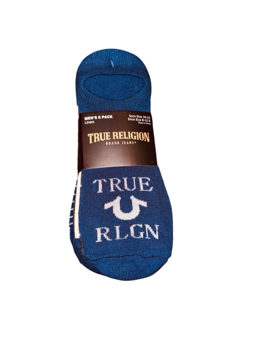 Men's True Religion 6 pk now show liner Socks Blue White Size 8-12.5